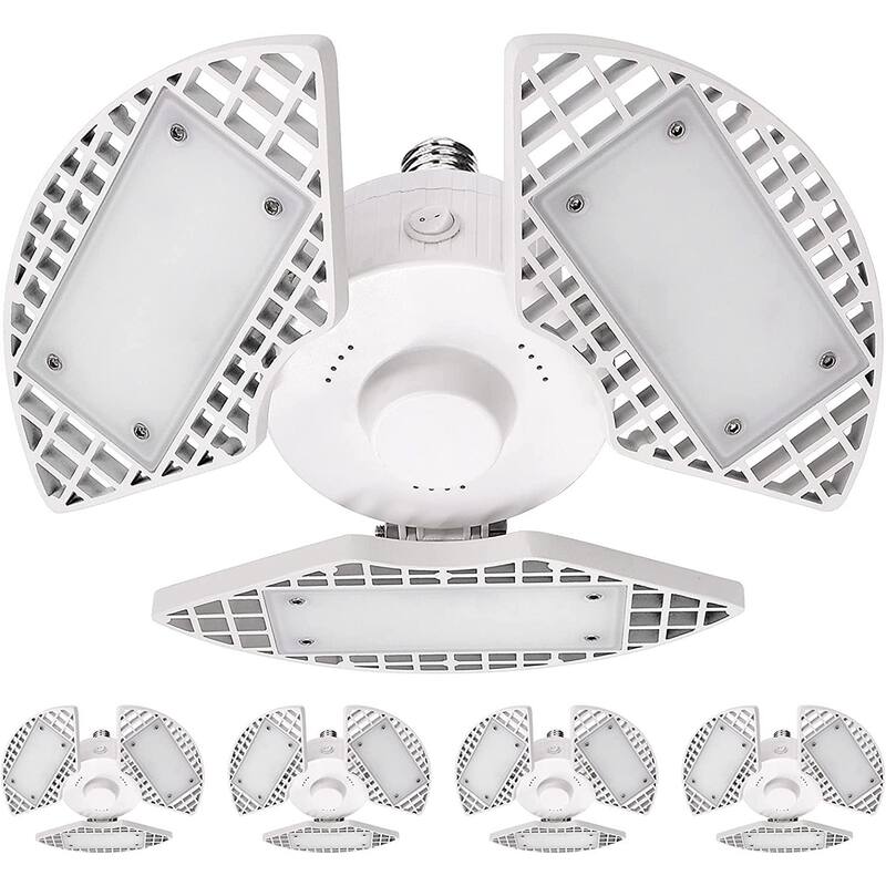 Luxrite 4-Pack LED Garage Light 80W 8000 Lumens Deformable 5000K Bright White E26 Screw In Shop Light Adjustable - Bright White - Bright White