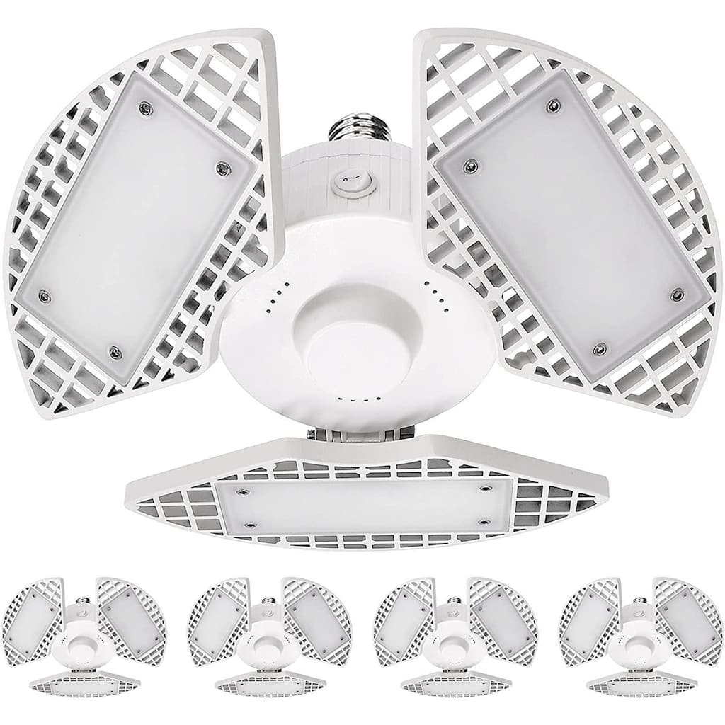 Luxrite 4-Pack LED Garage Light 80W 8000 Lumens Deformable 5000K Bright White E26 Screw In Shop Light Adjustable - Bright White