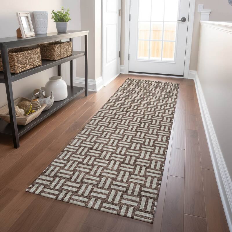 Machine Washable Indoor/ Outdoor Chantille Contempory Crosshatch Rug