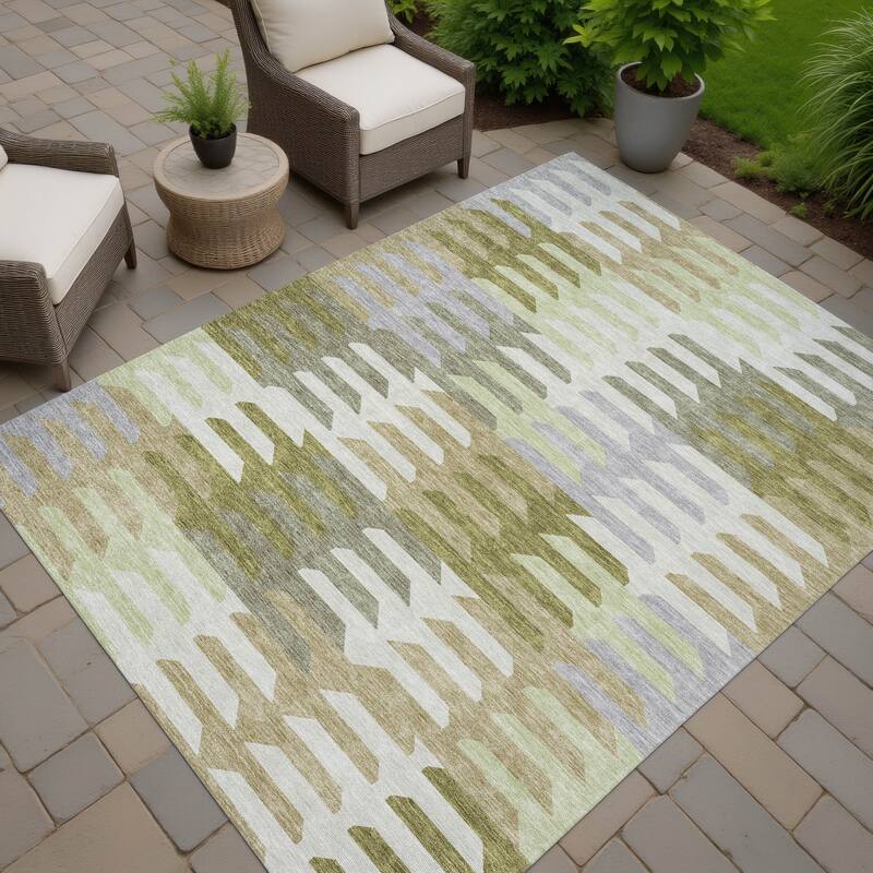 Machine Washable Indoor/ Outdoor Modern Stacks Chantille Rug - Fern - 9' x 12'