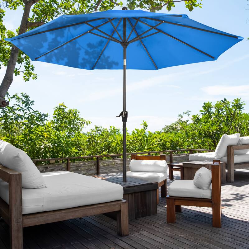 Patio Umbrella with Auto Tilt - 10FT Easy Crank Outdoor Umbrella by Pure Garden (Brilliant Blue)