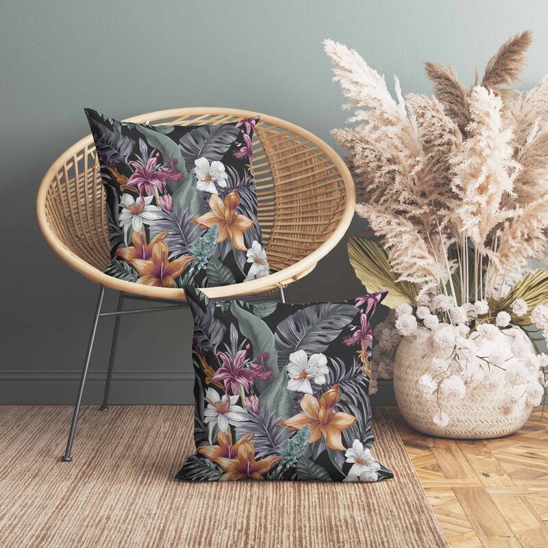 Rainforest Reverie Faux Suede Reversible Throw Pillow Black and Multi