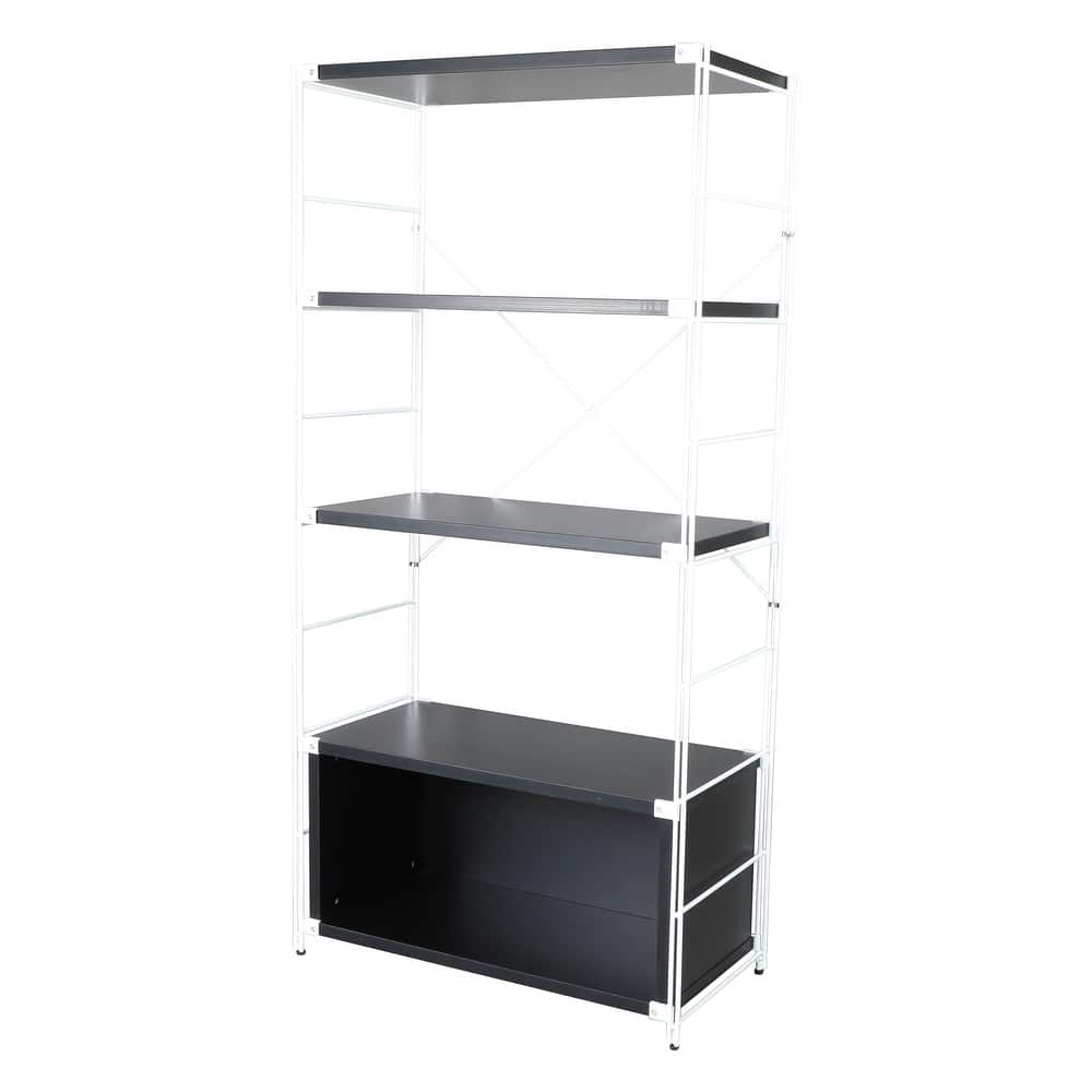 LeisureMod Brentwood 66" Tall Etagere Bookcase with White Stainless Steel Frame for Home Bedroom Living Room Office