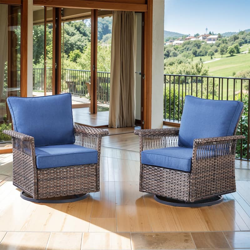 Outdoor Swivel Gliders Rocker Chair Set of 2 - Brown - Blue