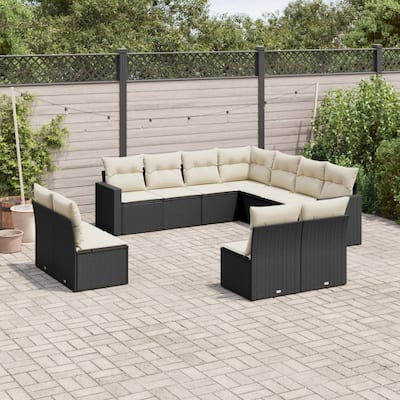 vidaXL Garden Sofa Set Black PE rattan 11 Piece Set Modular