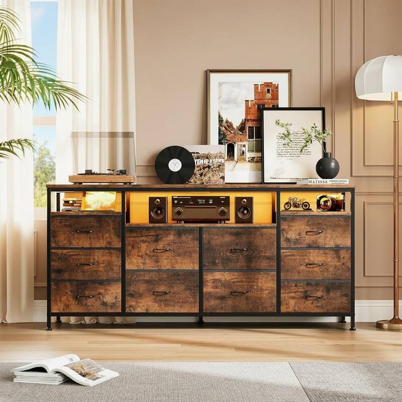 10 Drawer Dresser TV Stand , up to 75" - Rustic Brown