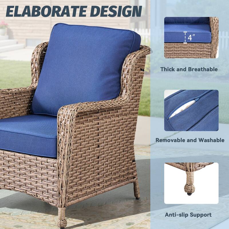 Pocassy Outdoor Wicker Chairs Ottoman with Side Table Funiture Set.