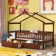 preview thumbnail 27 of 47, Wooden Twin Size House Bed with Roof, Guardrail and Drawers Walnut - Twin