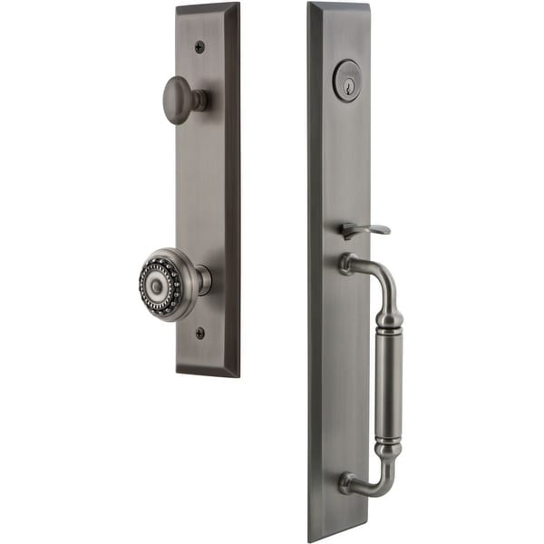 Grandeur FAVCGRPAR_ESET_234 Fifth Avenue Solid Brass Rose Keyed Entry Single Cylinder "C" Grip Handleset with Parthenon Knob
