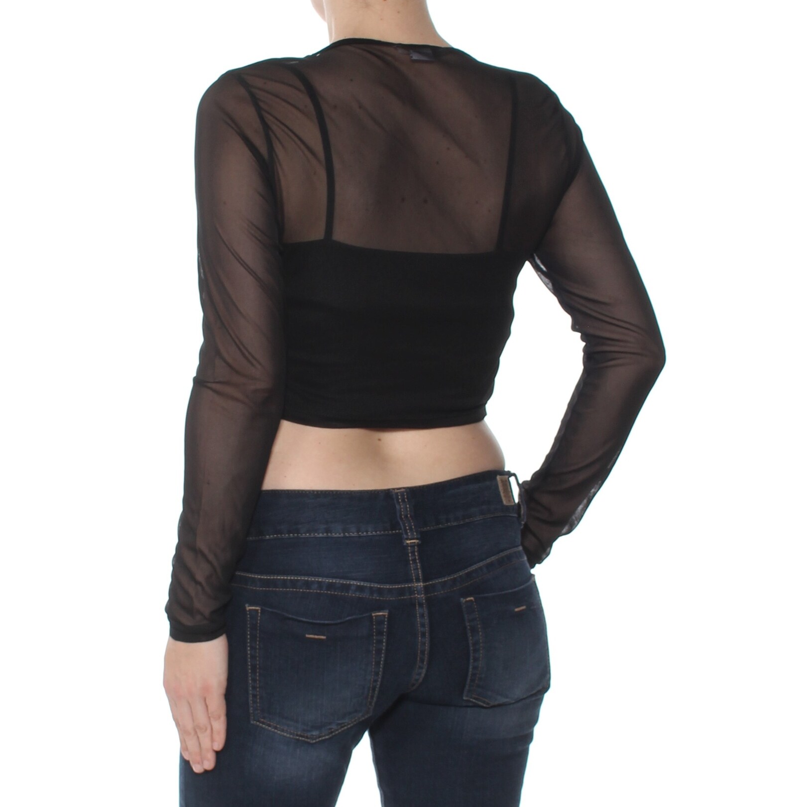 Shop Glam Womens Black Floral Embroider Long Sleeve Scoop Neck