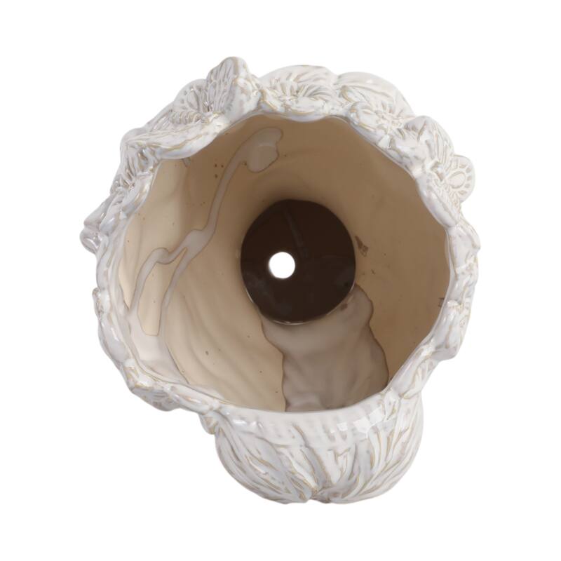 Ceramic Pot Planter Lady Crown Flower and Butterfly - 12" Ivory - 8" x 7" x 12"