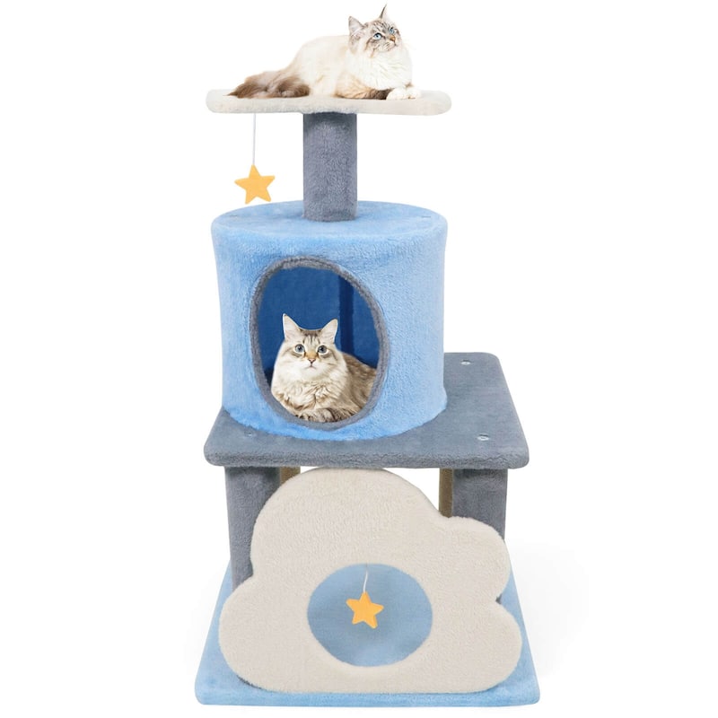 Costway 31.5” Cute Modern Cat Tree with Condo Top Perch Jute - See Details - Blue