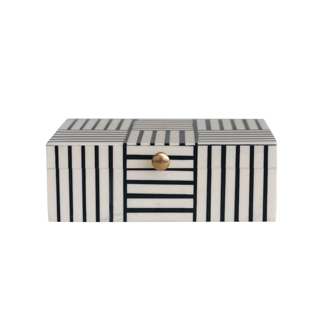 Resin Box with Striped Block Pattern and Gold Clasp