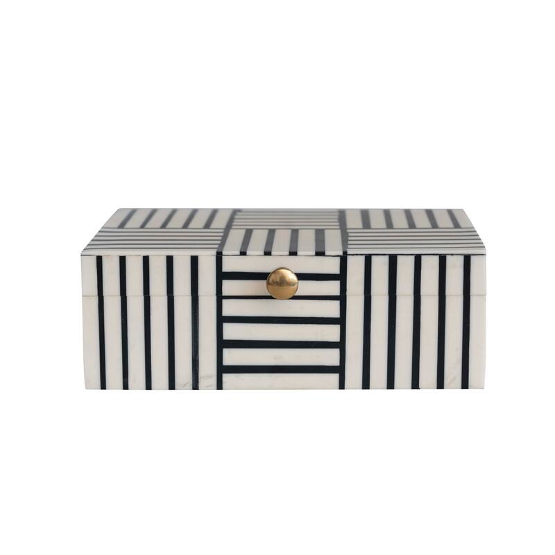 Resin Box with Striped Block Pattern and Gold Clasp