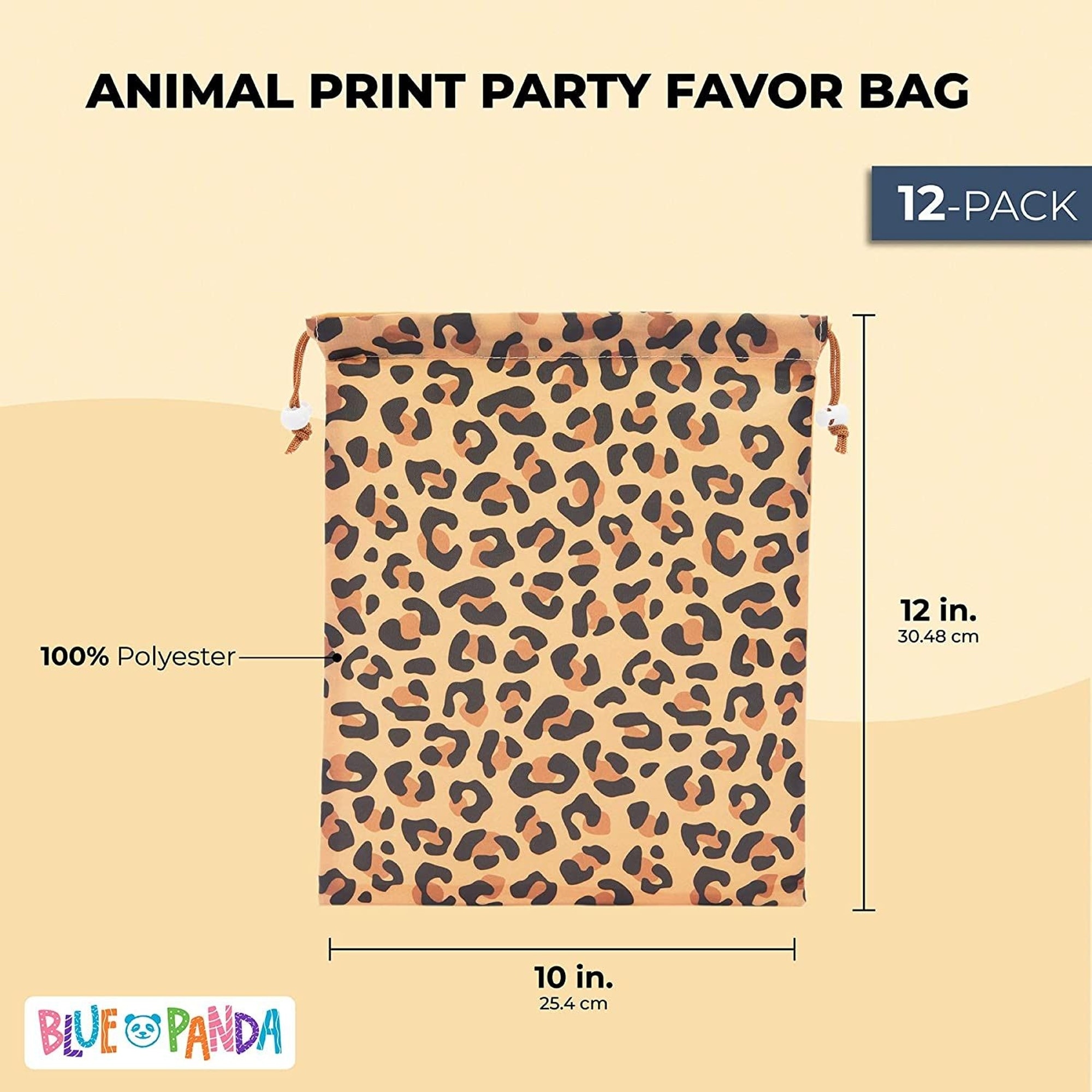 12 Pack Animal Print Drawstring Gift Bags For Jungle Safari Birthday Party Favors Goodies Treats