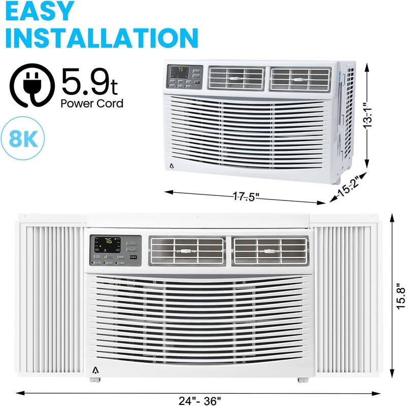 8000 BTU Window Air Conditioner, Fast Cooling to 350Sq.Ft.，Remote