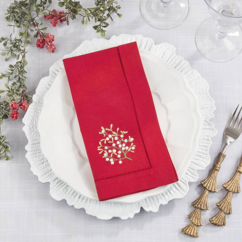 Embr'D Mistetoe Hemstitch Napkin (Set of 6) - 20"x20"