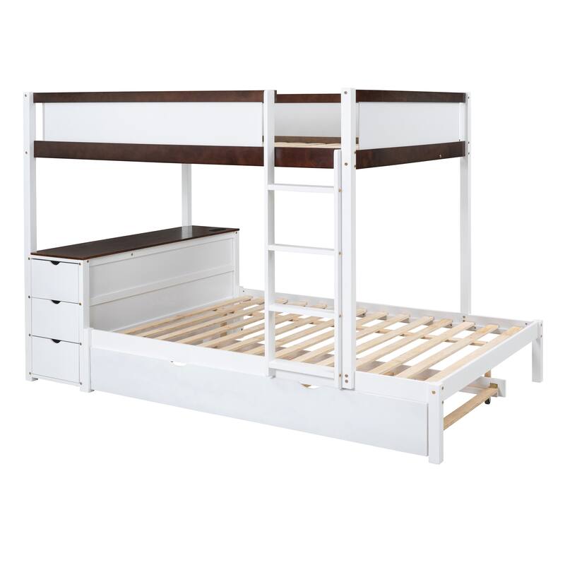 Full-Over-Full Bunk Bed Wood Frame with Desk and Trundle