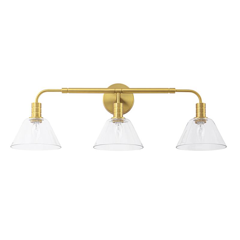 3-Light Modern Brass Bathroom Vanity Light with Clear Glass Shades - Gold Finish Wall Sconce for Bathroom Mirror - 3 Light