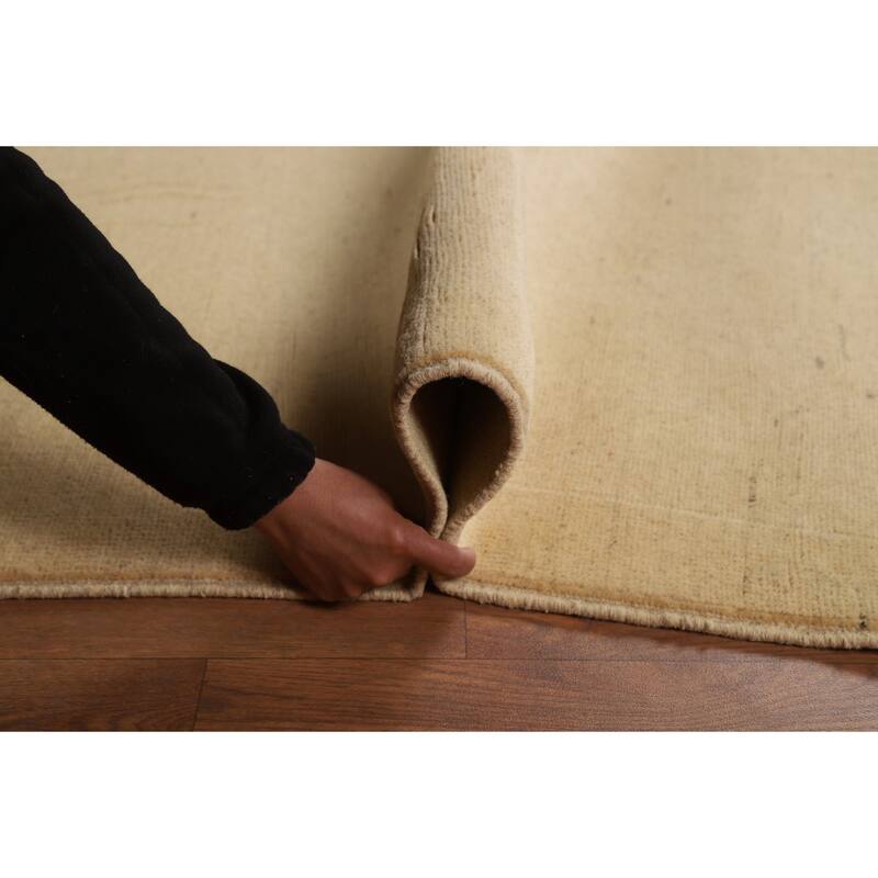 Gabbeh Modern Rug Solid Beige Hand-Knotted Wool Carpet - 5'3"x 6'6"