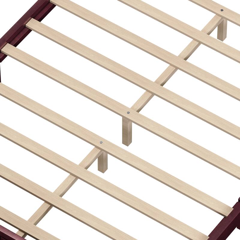 Vintage Wooden Bed Frame with Wood Slats Support, Platform Bed Frame