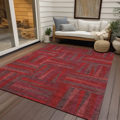 Machine Washable Indoor/ Outdoor Contemporary Mosaic Chantille Rug