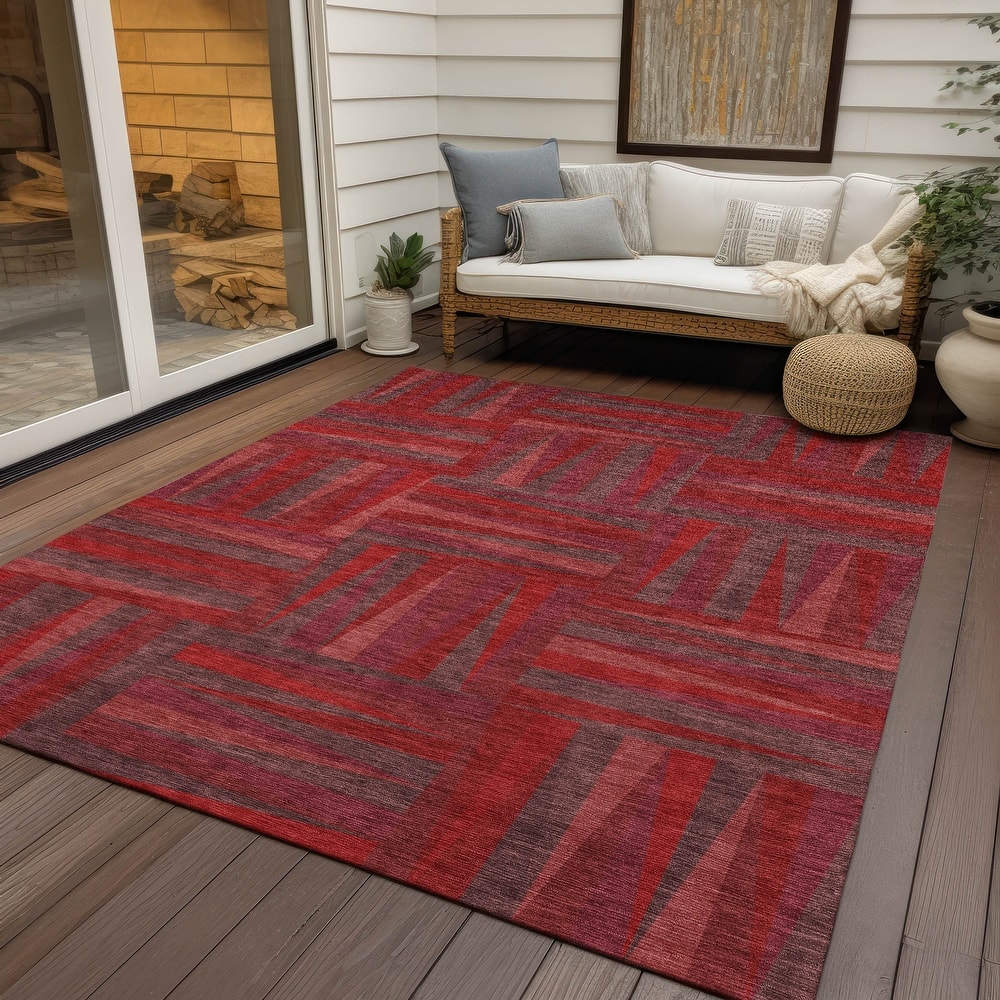 Machine Washable Indoor/ Outdoor Contemporary Mosaic Chantille Rug