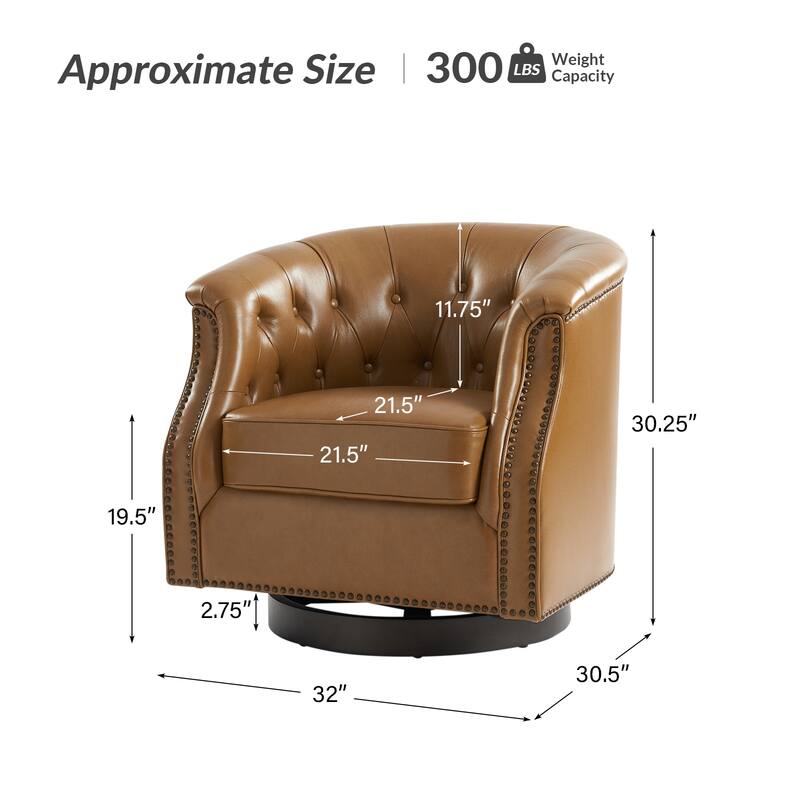 Max Traditional Chesterfield Rocker and Swivel Genuine Leather Chair with Nailhead Trims(Set of 2)