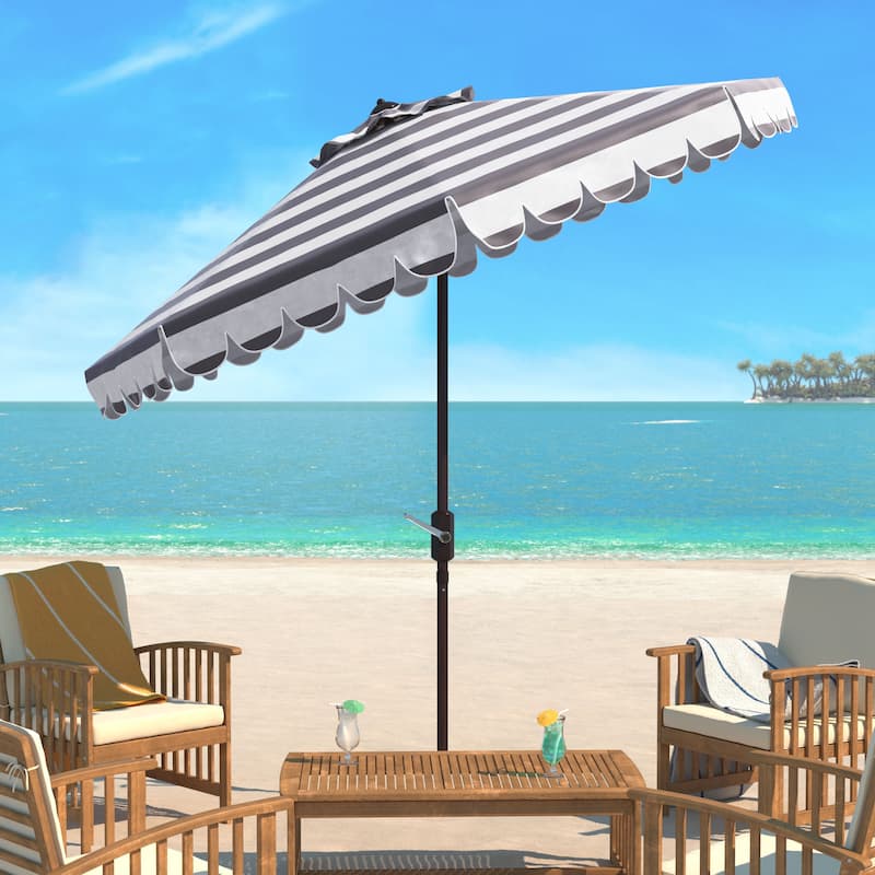 SAFAVIEH Nargiz Single Scallop Striped 9 Ft Crank Umbrella - Grey/White