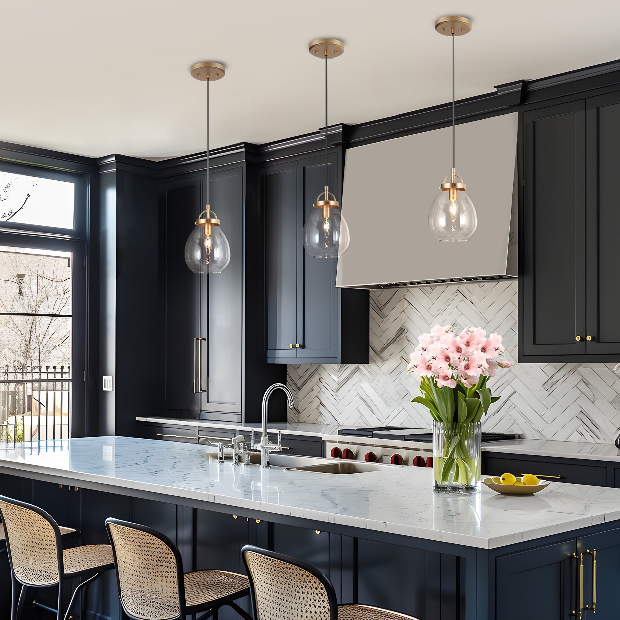 WILON Pendant Lighting For Kitchen Island 4 Light Modern Pendant Light - Crystal Linear...