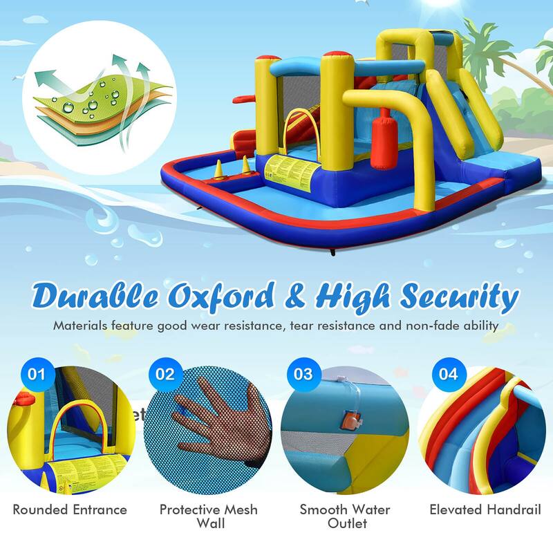 Gymax 7-in-1 Inflatable Water Slide Water Park Kids Bounce Castle With