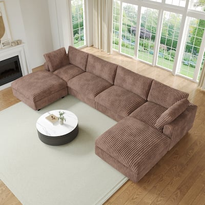 Soft Plush Upholstered Modular Sectional Sofa U-shaped Down Filled Living Room Couch-5 Seaters/6 Seaters