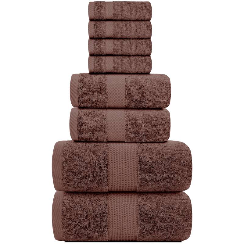 White Classic Luxury Cotton 8Pc Multi Size Towel Set [2 Bath Towels, 2 Hand Towels, 4 Washcloths]