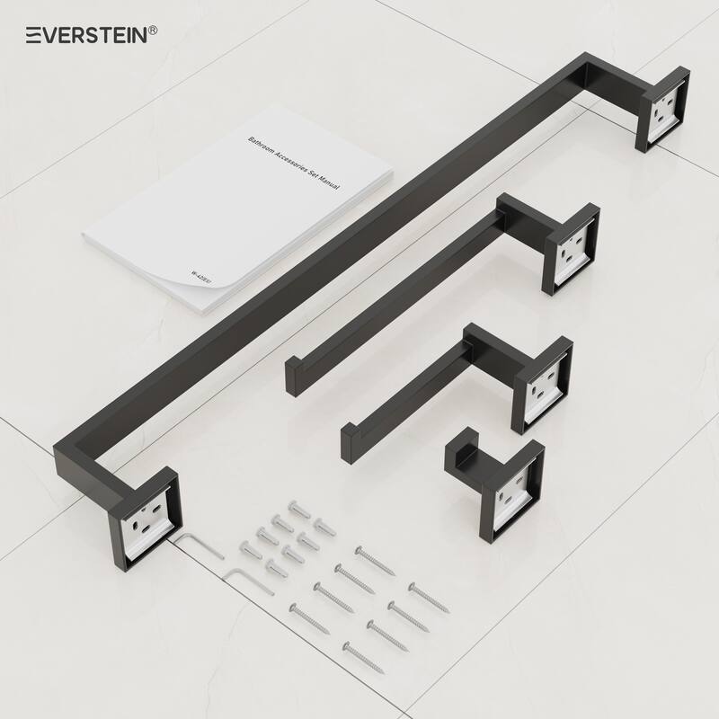 4-Piece Bathroom Hardware Accessories Set, Wall Mount Towel Bar, Toilet Paper Holder, Hand Towel Rack 1 Towel Hooks