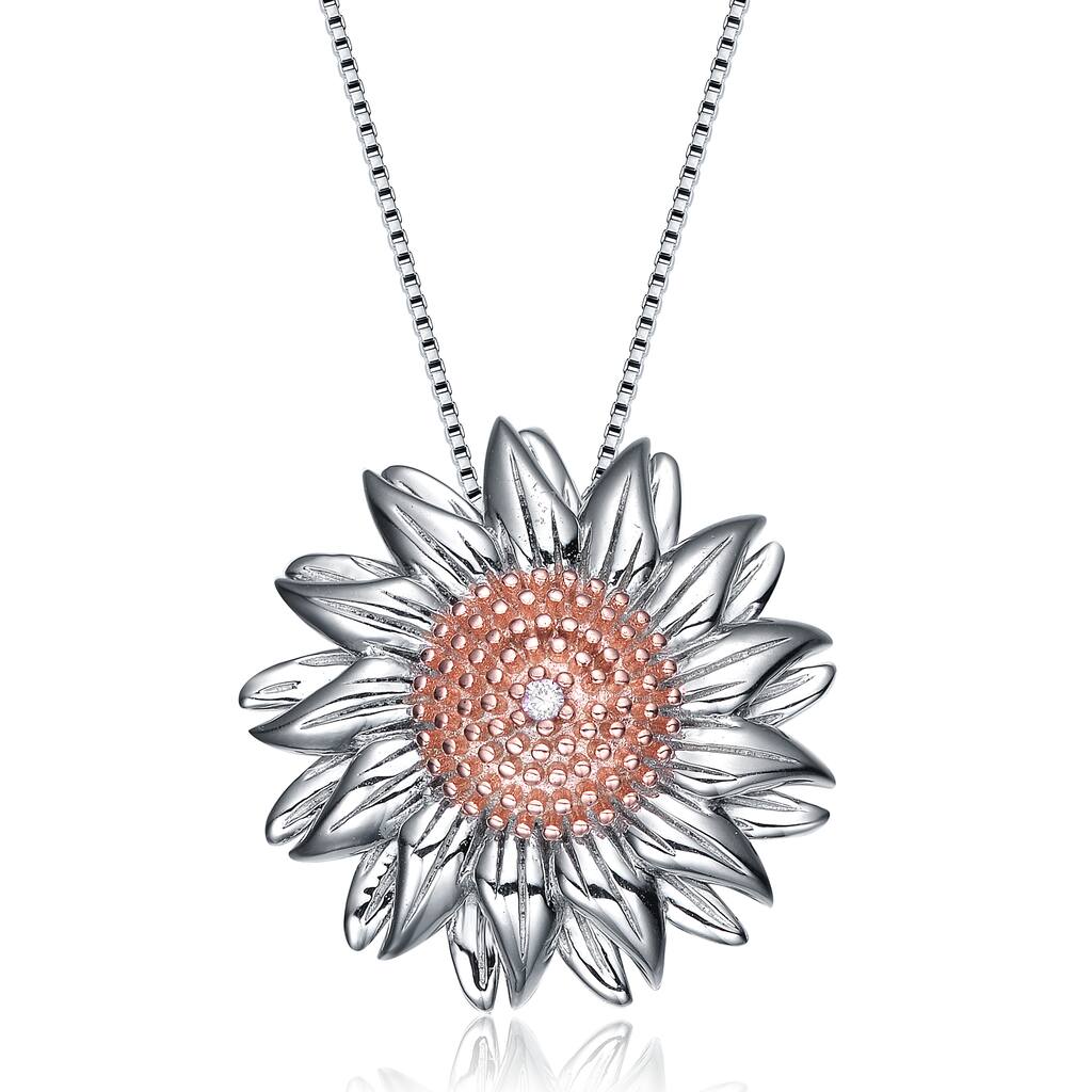 Collette Z Rhodium Plating Cubic Zirconia Sunflower Necklace