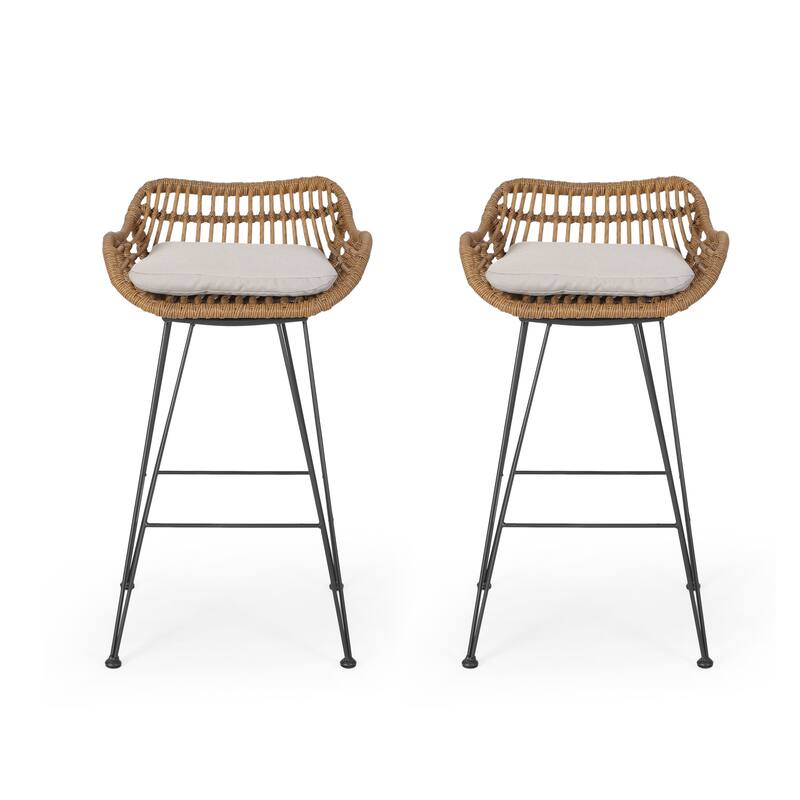 Dale Outdoor Wicker Barstools, (Set of 2) by Christopher Knight Home