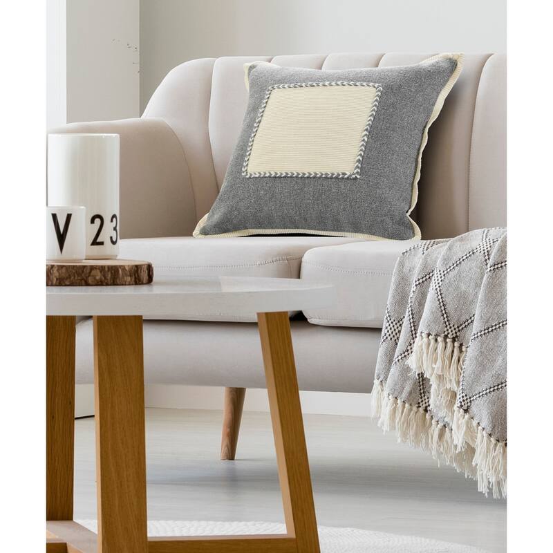 Handwoven Geometric Throw Pillow Cover - 20" - Gray and White