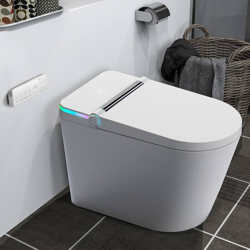 Smart Toilet, One Piece Bidet Toilet for Bathrooms,Modern Elongated Toilet with Warm Water,Dual Auto Flush,Foot Sensor Operation