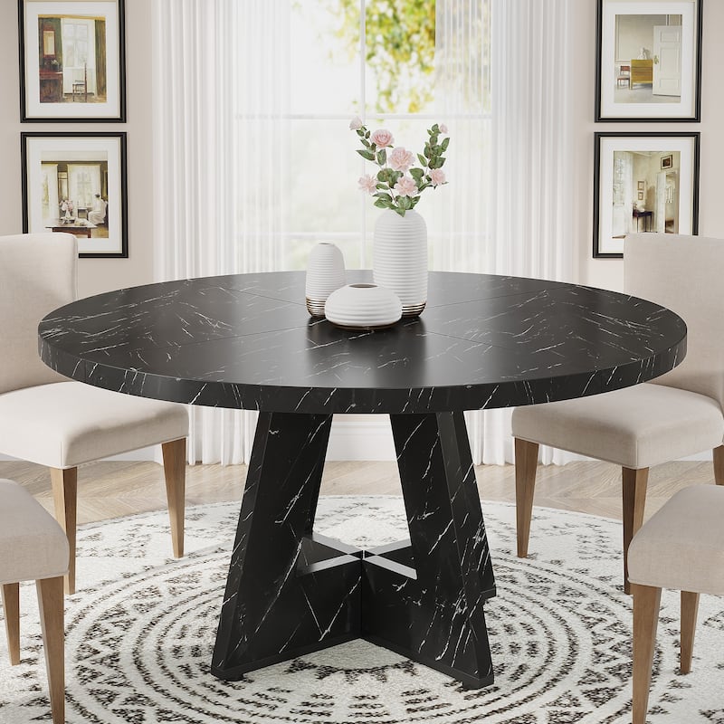 47" Round Dining Table, Wood Top Kitchen Table for Dining/Living Room