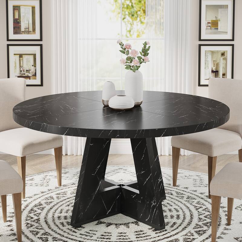 47" Round Dining Table for 4-6 People Rustic Wood Table with Pedestal Base for Kitchen Dining Room Living Room