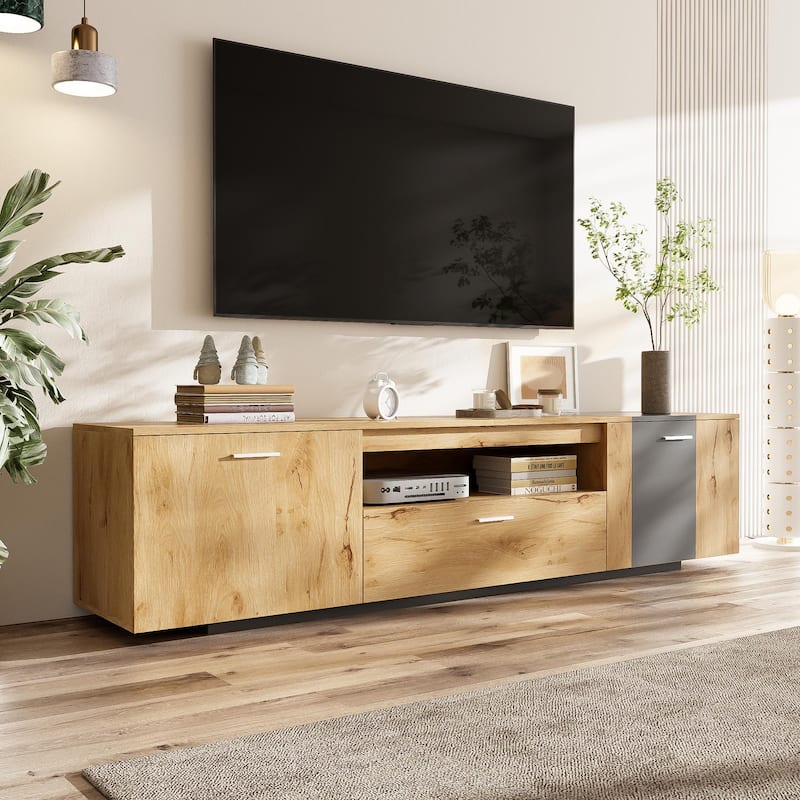 70" Modern TV Stand with 3 Cabinets & Drawer, Entertainment Center for TVs up to 80'', Living Room Television Console