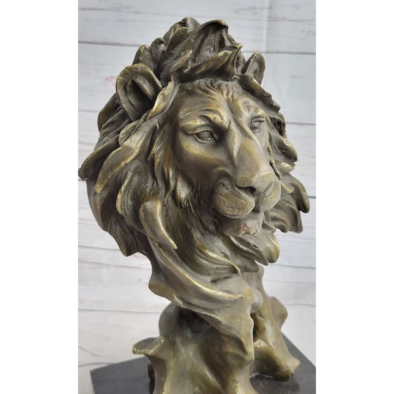 Male Lion Abstract Modern Bust Statue Sculpture Bronze Metal On Marble 12 Inches X 7 Inches
