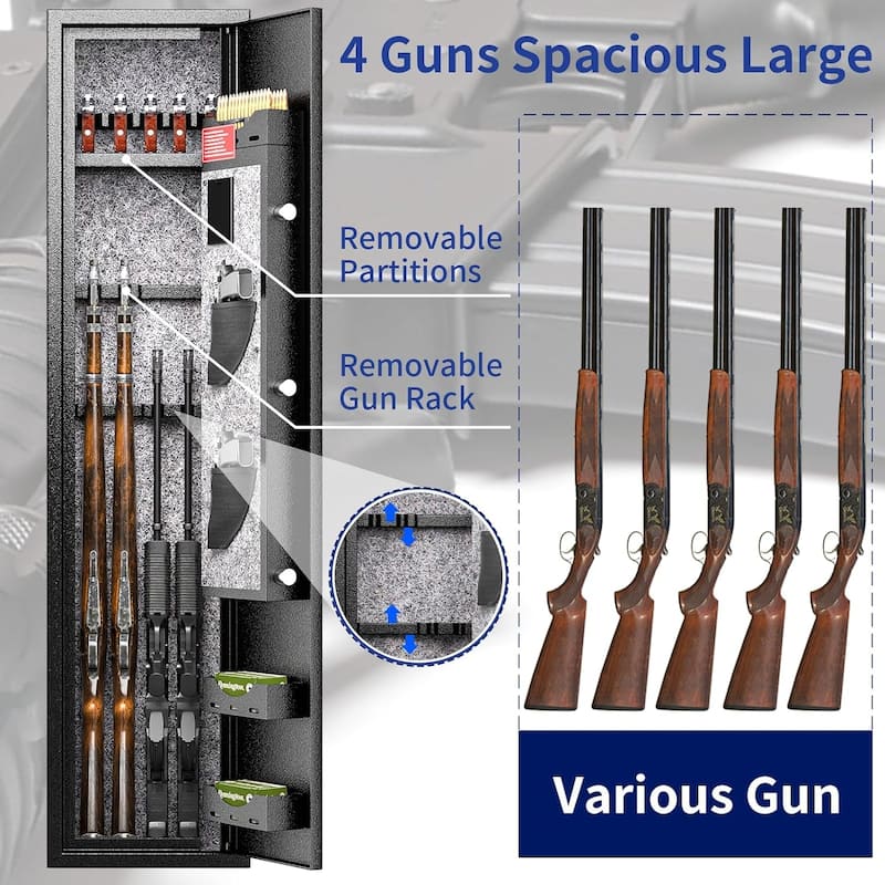 4-10 Gun Fully Assembled Rifle Safe Cabinet with Digital Keypad or Fingerprint & Lock