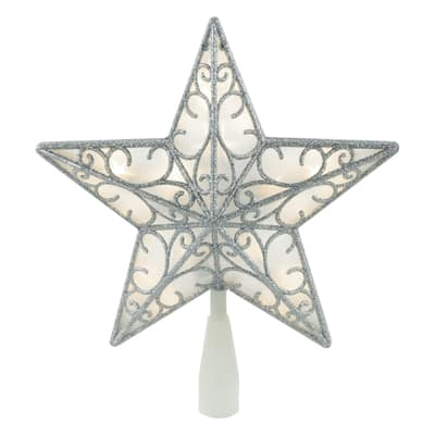 9" LED Lighted Silver Glitter Star Christmas Tree Topper Warm White Lights - 9