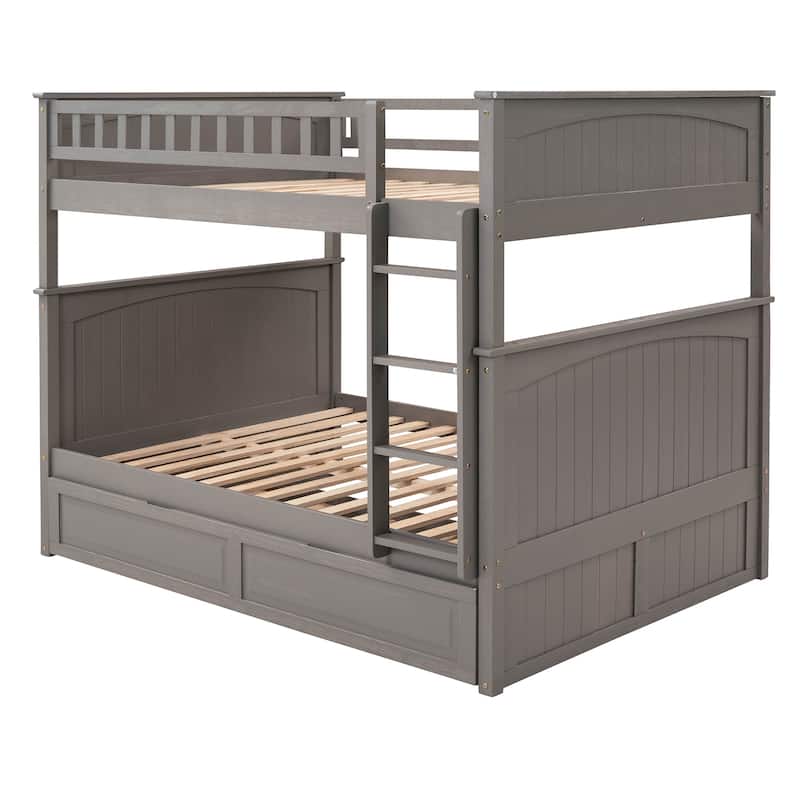 Wooden Full Over Full Bunk Bed with Twin Trundle, Space-Saving Design for Kids & Teens