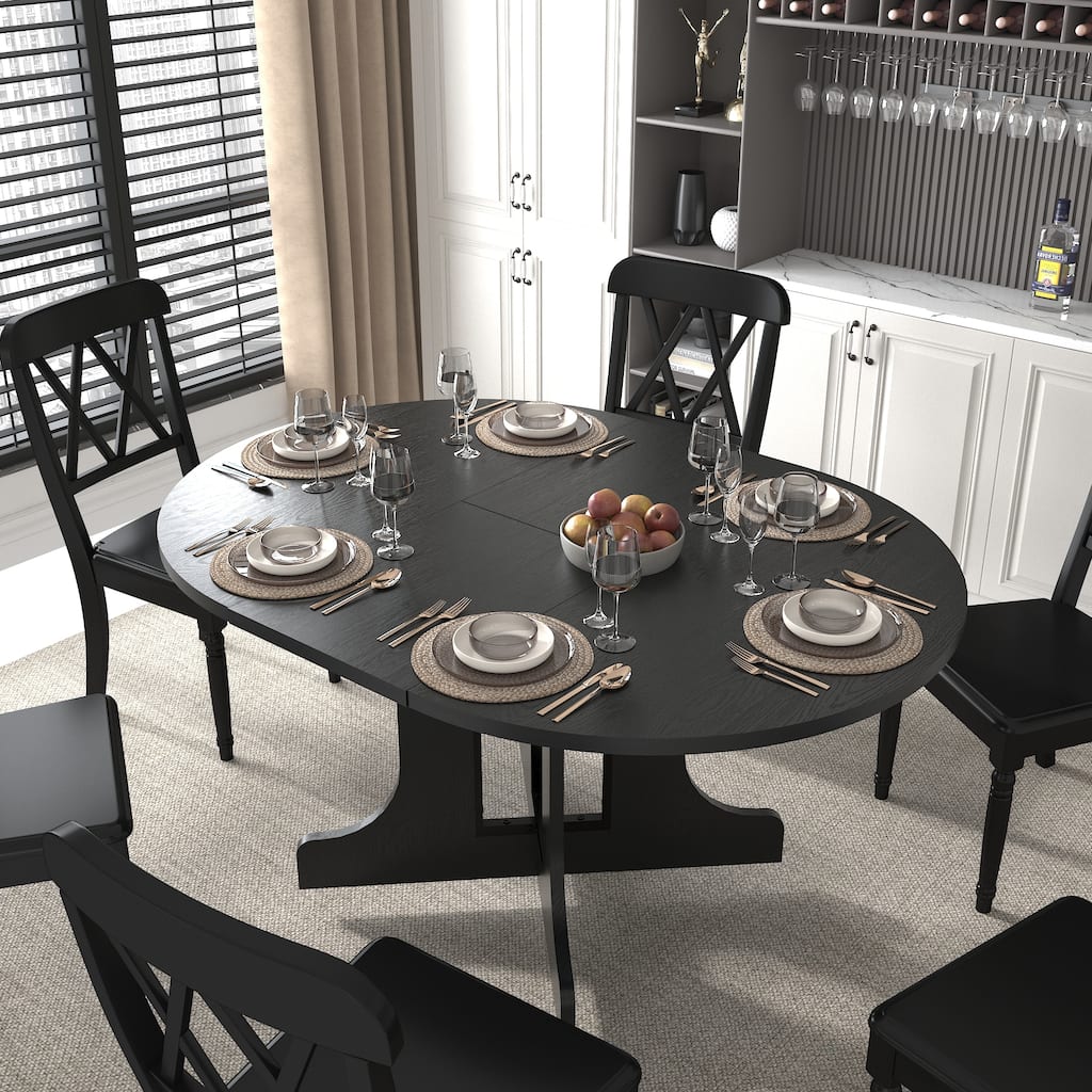 Dining Table for Farmhouse Kitchen with Expandable Oval Table Top