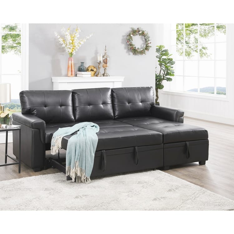 Modern Reversible Convertible Sleeper Sectional Sofa Bed - L-Shape with Storage Chaise, Wide Armrest and Durable Legs