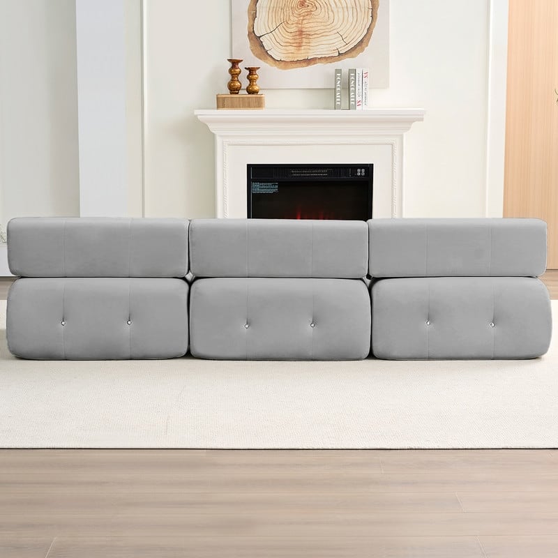 Mixoy 100inch Modular Sectional Sofa with Ottoman,Velvet 3-Seater L-Shaped Couch for Living Room - 100.4"w x 66.9"D x 24.8"H
