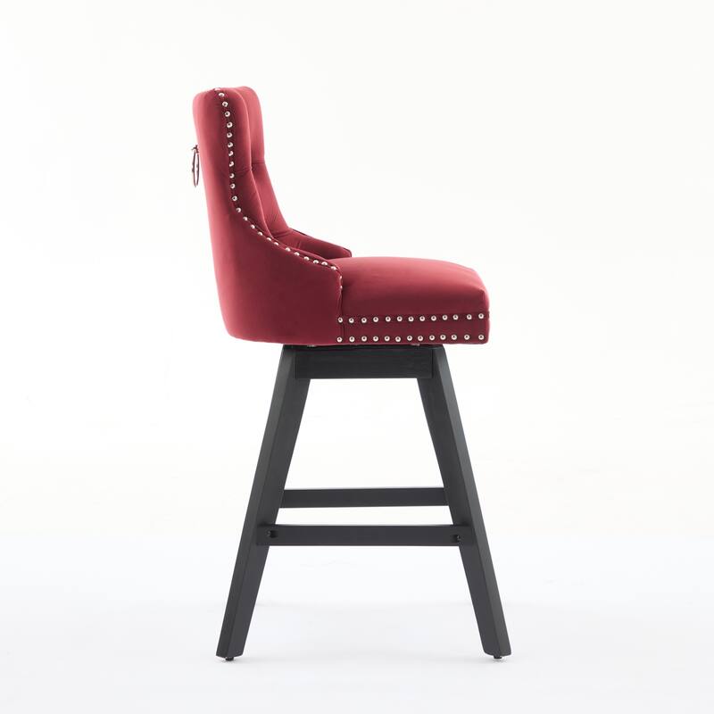 GDF Studio - Leisure Style Swivel Velvet Bar Stools with Button Tufted Decoration and Chrome Nailhead Trim (Set of 2)