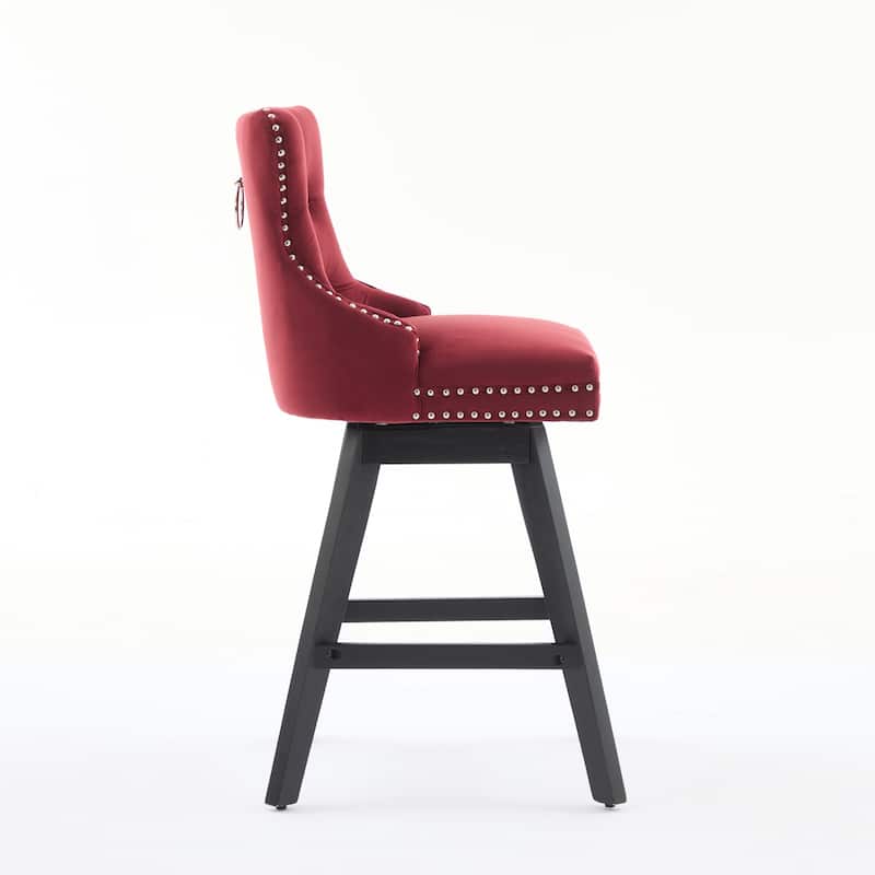 Set of 2,Swivel Velvet Barstools with Button Tufted Decoration and Wooden Legs